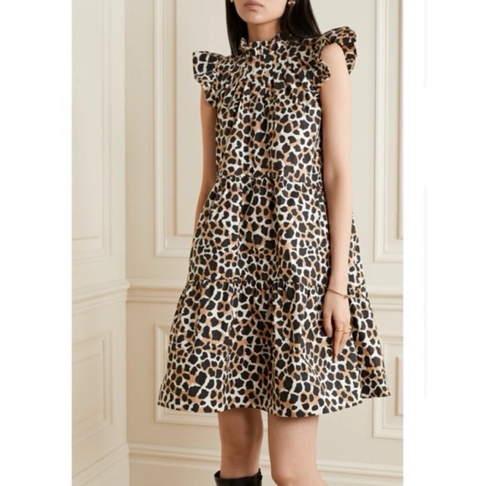 Sea New York Apollo Leopard Print Tiered Dress